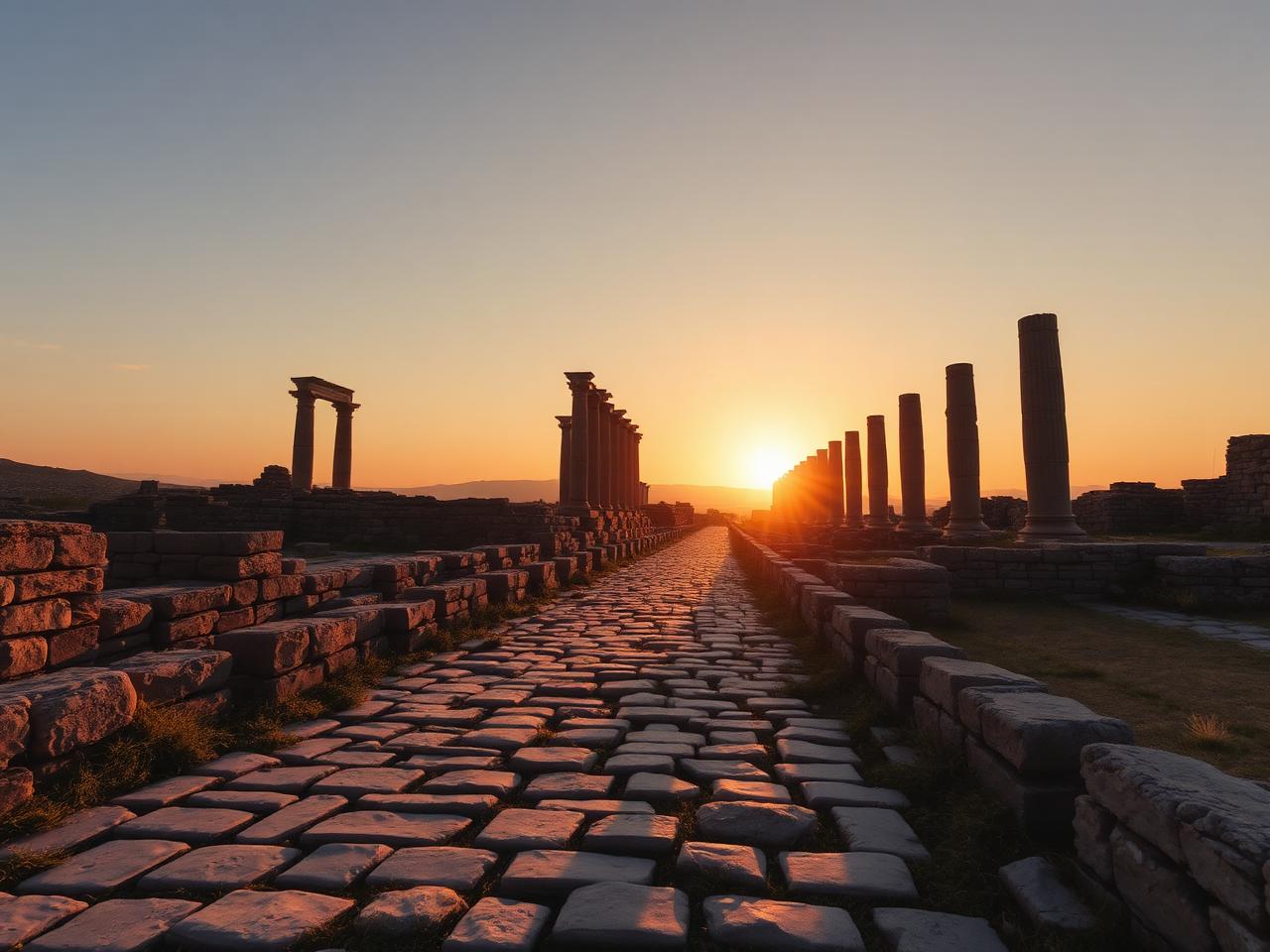 Ancient road at sunrise
